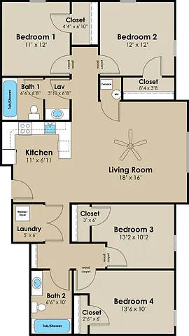 Floor plan 4BR/2BA- Flats