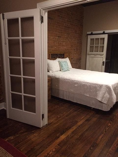 Bedroom with French Doors (these are frosted for privacy)