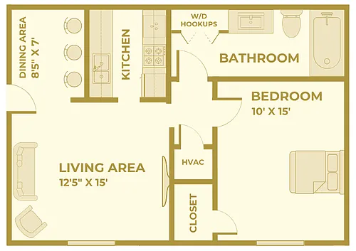 Floor plan 1 Bedroom, 1 Bathroom + W/D Hookups - Renovated