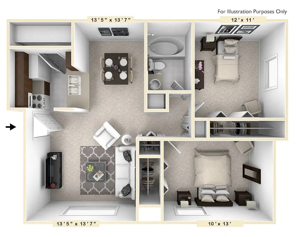Floor plan The Cove 2 BR 1 BA