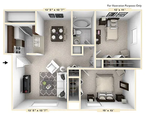 Floor plan The Cove 2 BR 1 BA