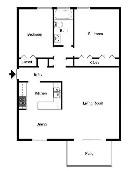 Floor plan 2 Bedroom 1 Bath