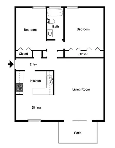 Floor plan 2 Bedroom 1 Bath
