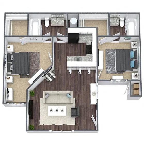 Floor plan B2: 2 Bed 2 Bath