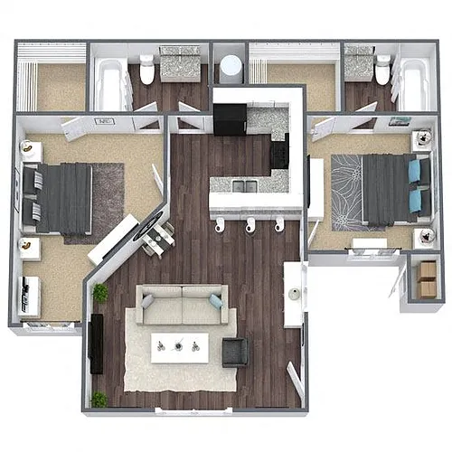Floor plan B2: 2 Bed 2 Bath