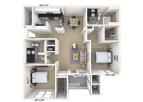 Floor plan Traditional 2x2 1113-1253 SF