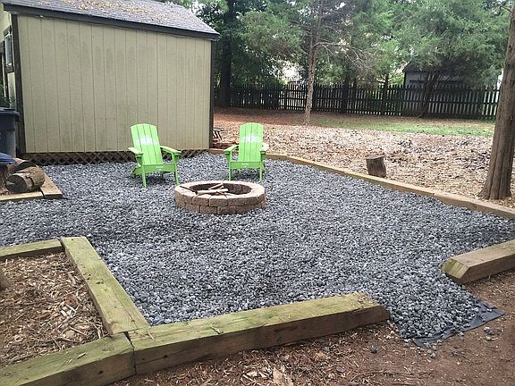 fire pit next to shed