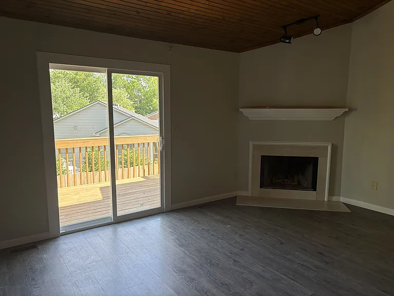 Living room, fireplace, new sliding glass doors