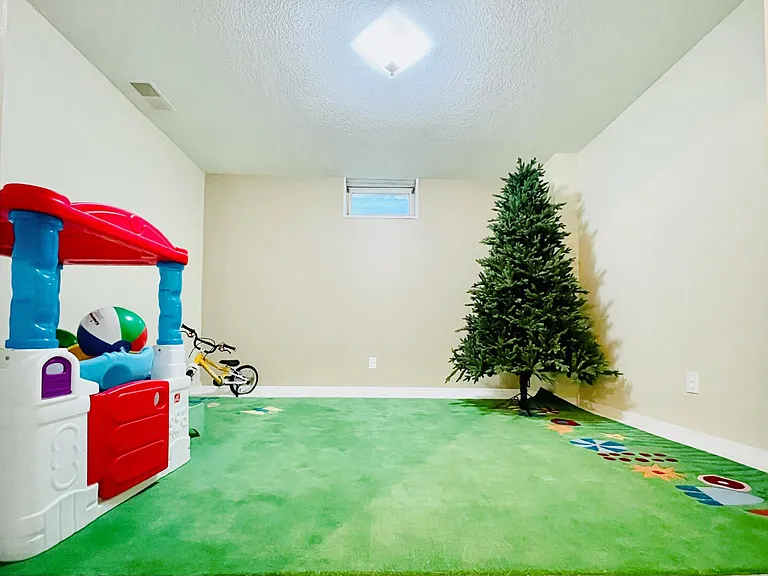 Large Room in Basement with Egress Window receives partial Southern sunshine.