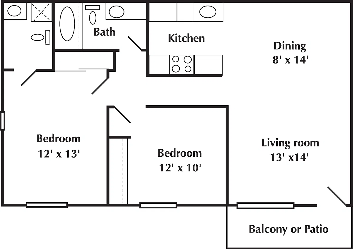 Floor plan 2 bed 2 Bath 728