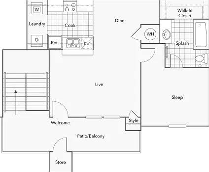 1BR x 1BA with Washer/Dryer Floorplan 1BR x 1BA with Washer/Dryer Floorplan