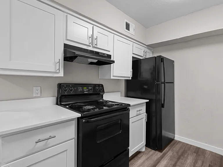 Fully equipped kitchen with sleek black appliances