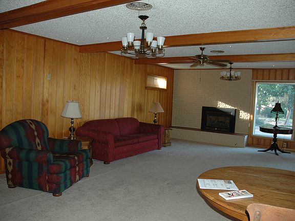 Den with gas fireplace