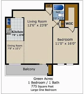 Floor plan Large One Bedroom One Bath