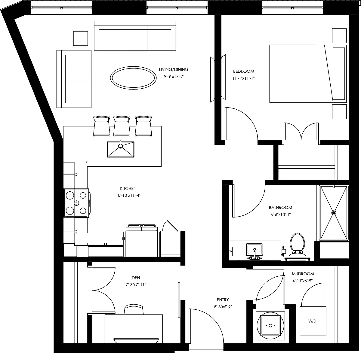 Floor plan A12 - One Bedroom + Den