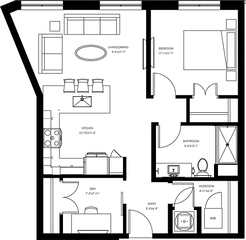 Floor plan A12 - One Bedroom + Den