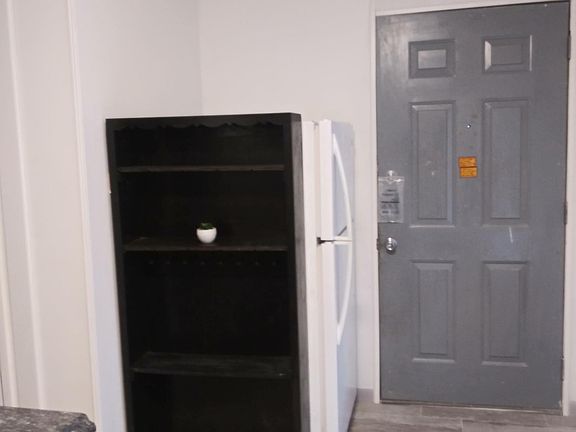 1 year old refrigerator -black open shelving for storage