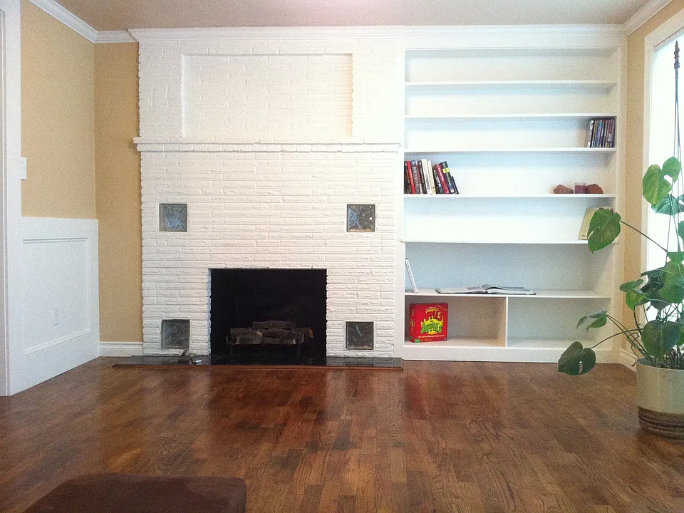 Fireplace and Built in Bookcase in Living Room