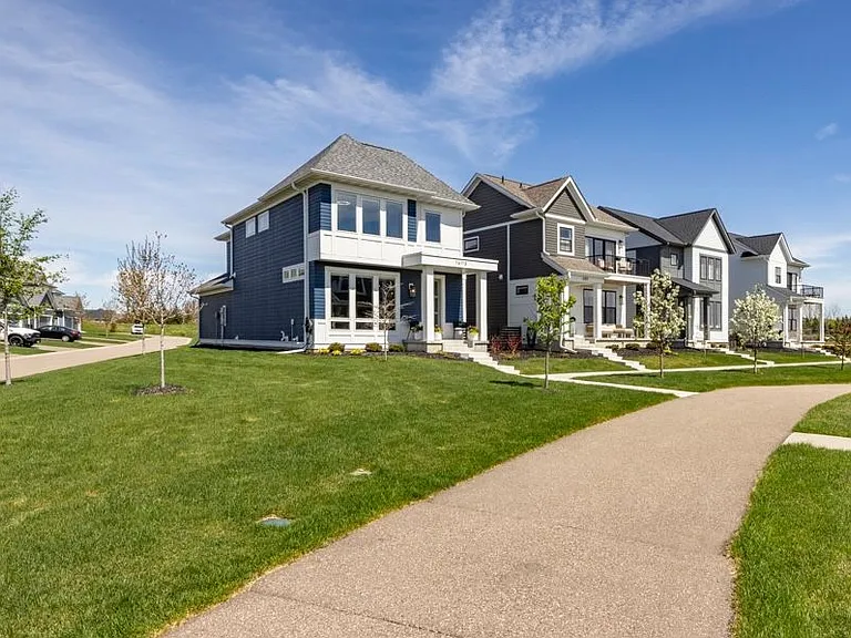 Navy Blue & white on corner lot