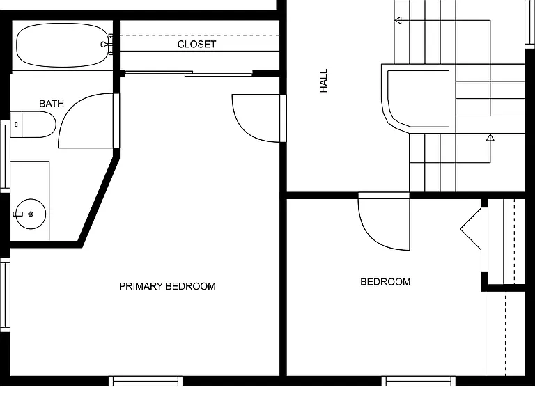 Second floor plan, 2 bedrooms and 1 bathroom
