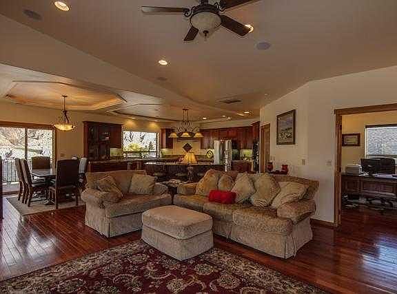 Spacious living room with fireplace