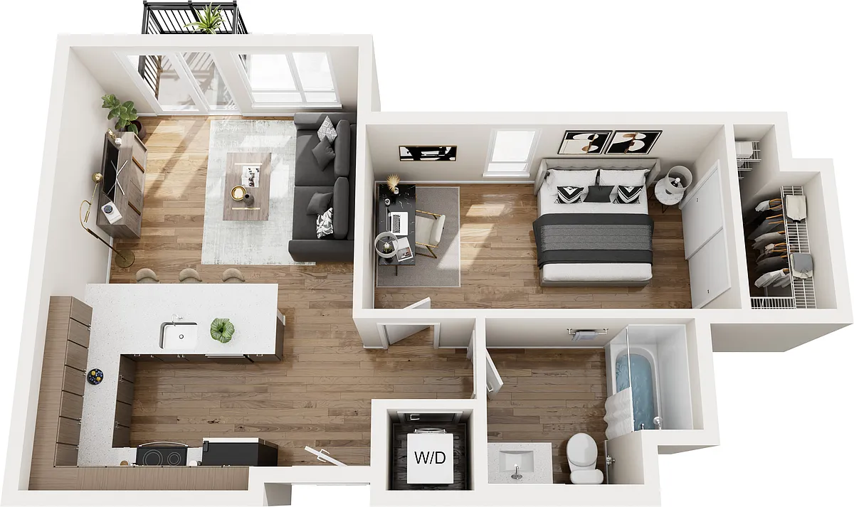 Floor plan One Bedroom One Bath w/ East Views M18