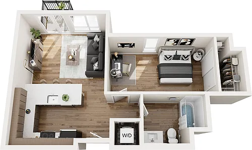 Floor plan One Bedroom One Bath w/ East Views M18