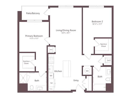 Floor plan B1 | 2 Bed | 2 Bath