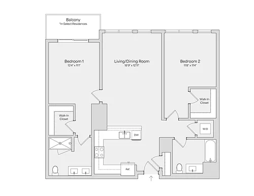 Floor plan 2BR 2BA (1175 SF)