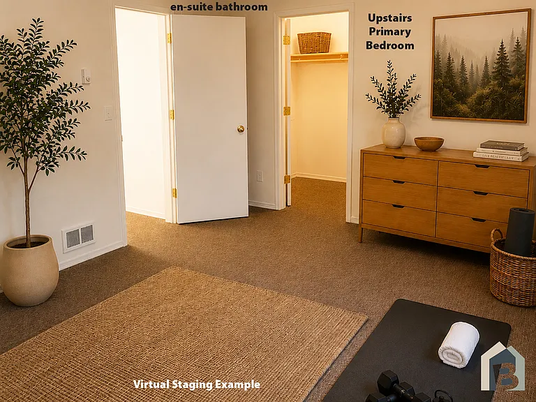 2nd floor large primary bedroom with large walk-in closet and en-suite full bath