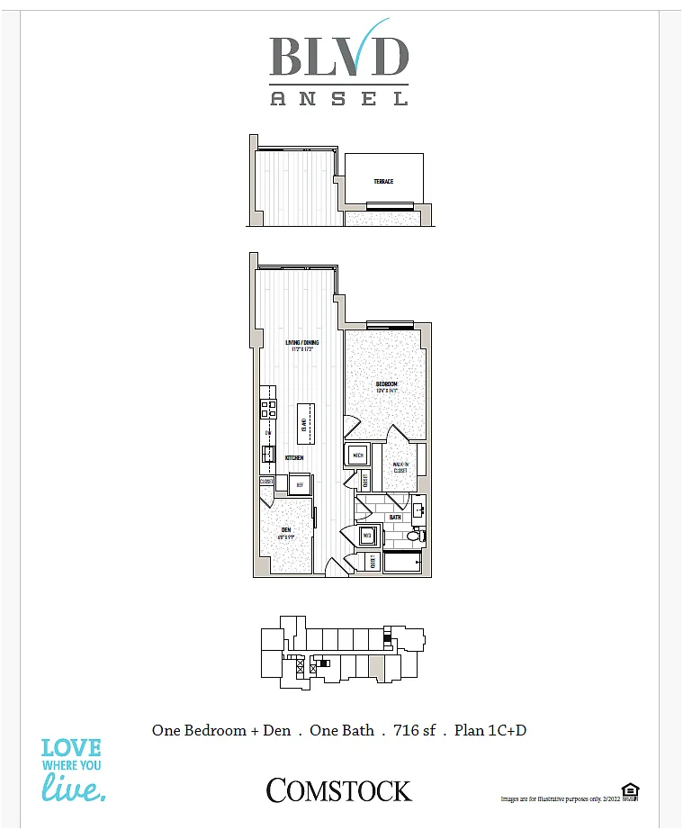 Floor plan 1 Bed/1 Bath Den-1C+d