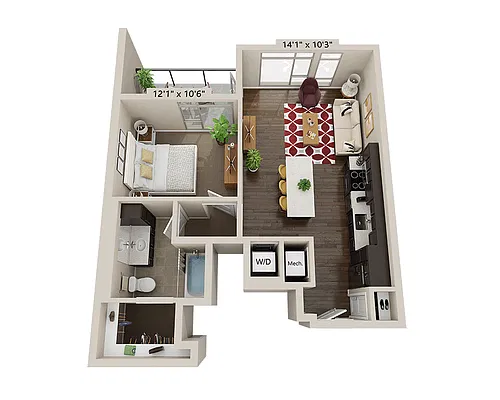 Floor plan One Bedroom A1D