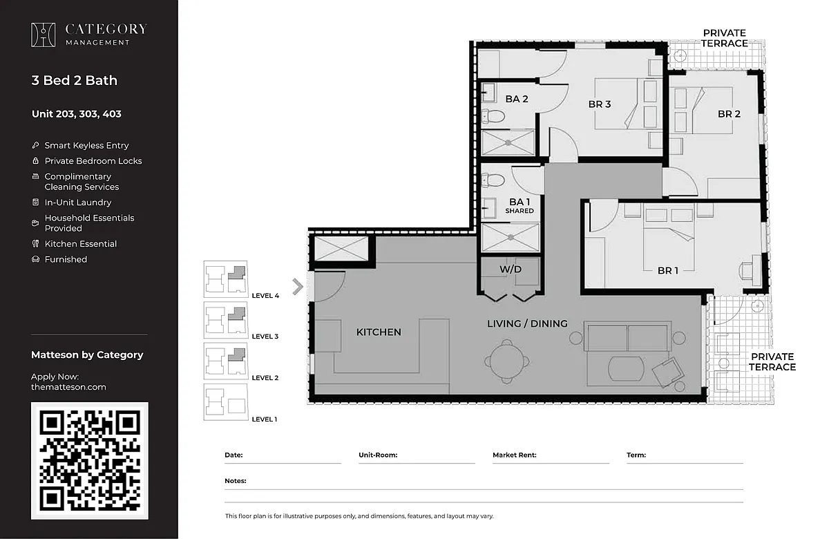Floor plan Private Bedroom in Shared 3 Bed 2 Bath-F