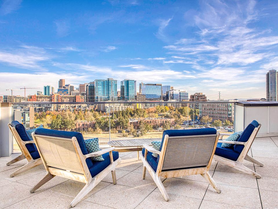 The rooftop deck with views of the Denver skyline