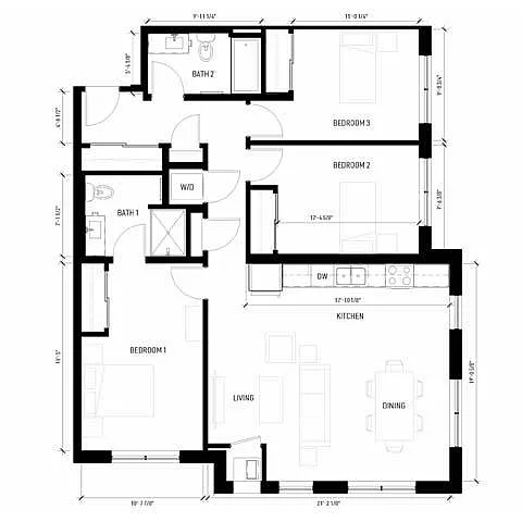 Floor plan 3 Bedroom 2 Bath