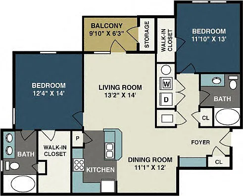 Floor plan Two Bedroom Two Bath