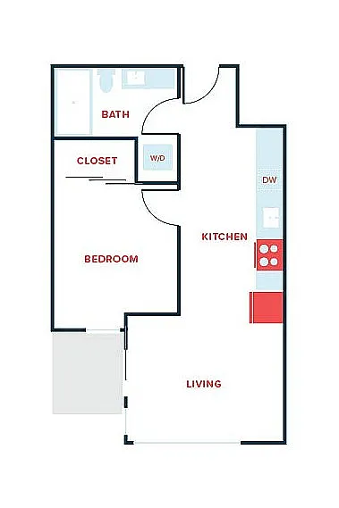 Floor plan 1 Bed, 1 Bath - Apt E