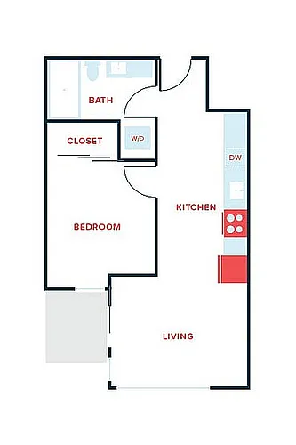 Floor plan 1 Bed, 1 Bath - Apt E
