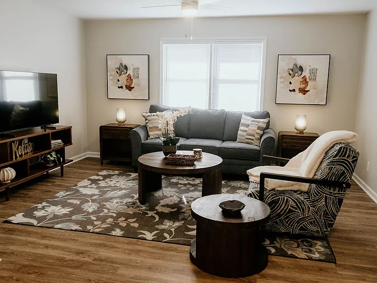 Cozy living room with a 55" smart TV for streaming your favorite shows