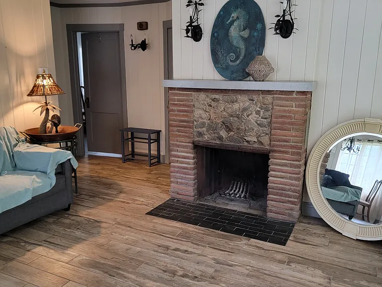 Beautiful decorative stone and brick fireplace