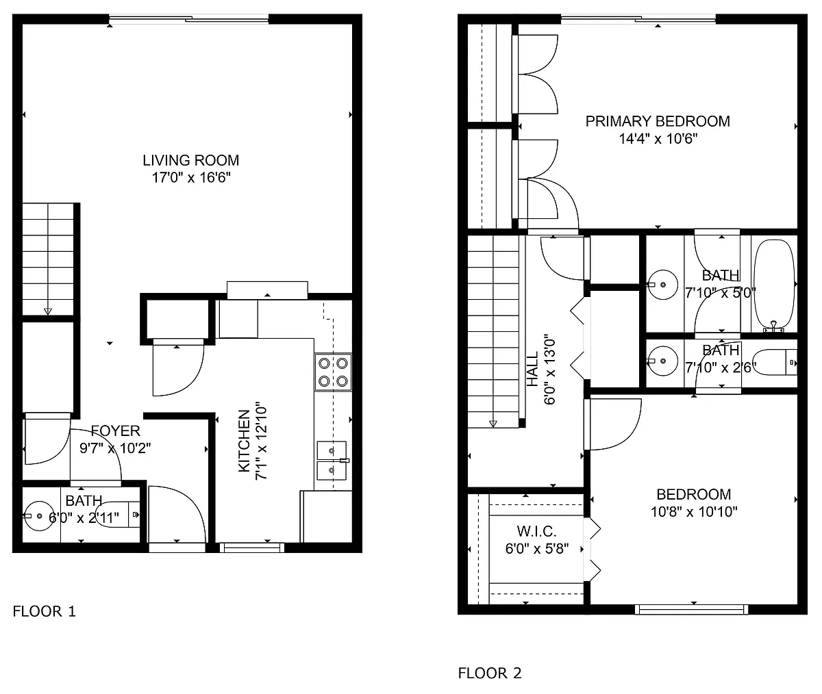 Floor plan Two Bedroom 1.5 Bath Townhome
