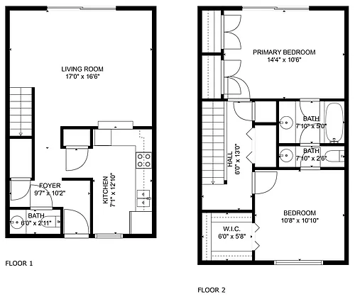Floor plan Two Bedroom 1.5 Bath Townhome