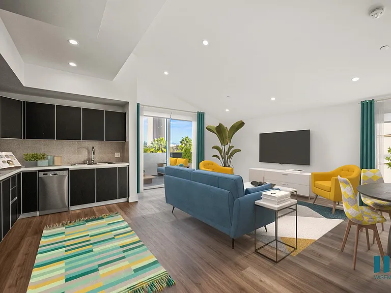 Open-Concept Kitchen, Dining Area, and Living Room with Vinyl Flooring, and Recessed Lighting - Bamboo Floor Plan