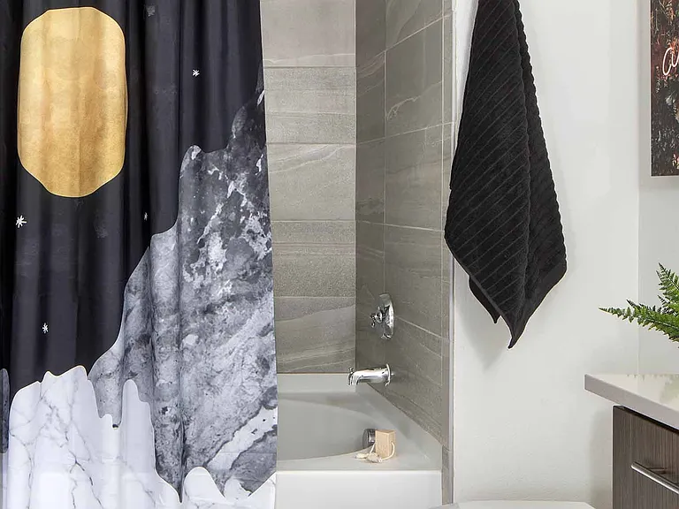 Apartment Bathroom with large soaking tub.