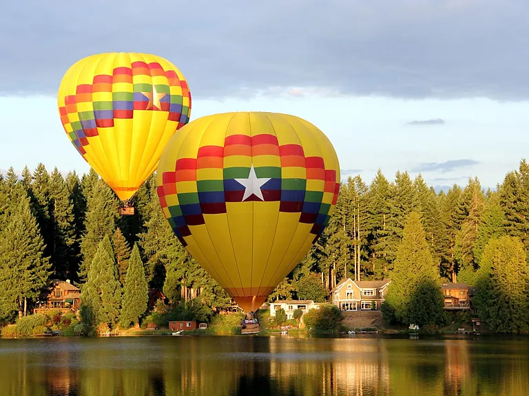 Hot air balloons on Cottage Lake during the summer months.