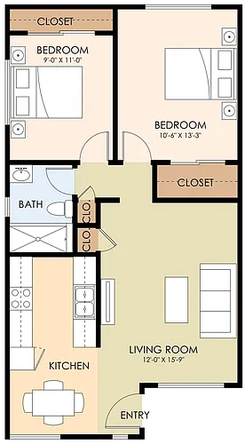 Floor plan 2 bedroom 1 bath