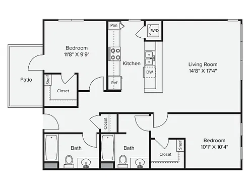 Floor plan 2 Bed 2 Bath - 2A-2 & 2A-3