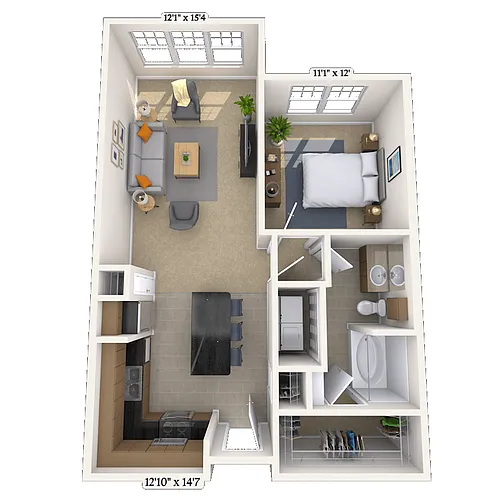 Floor plan Traditional 1x1 657-743 SF