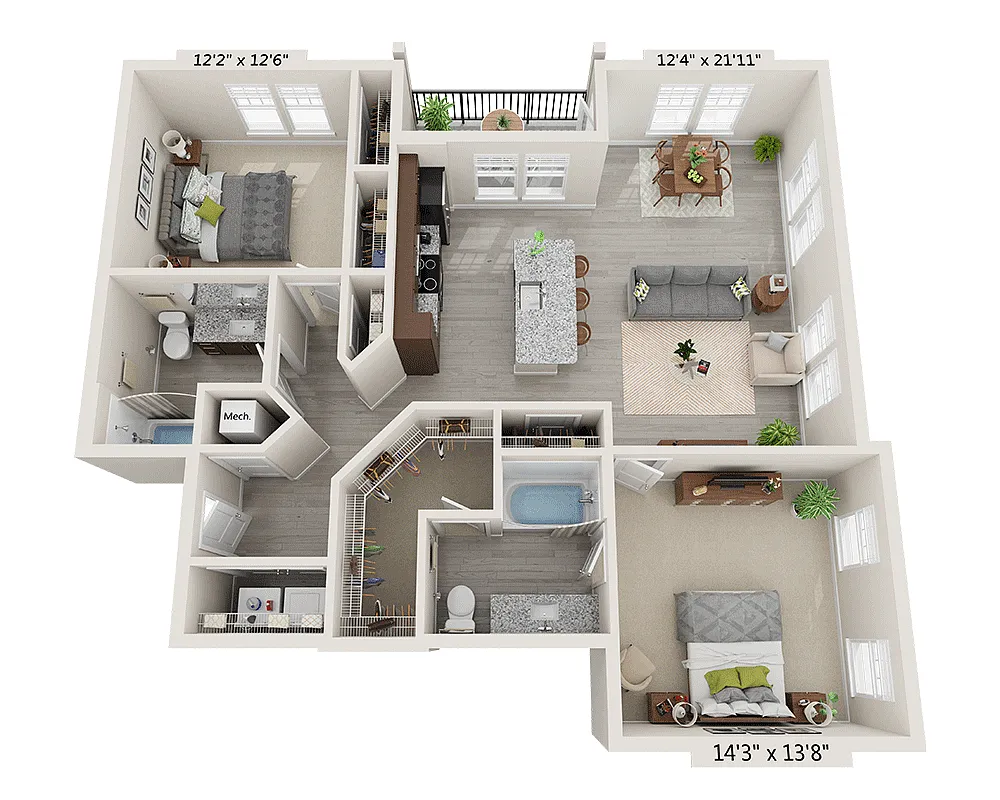 Floor plan Two Bedroom B2F