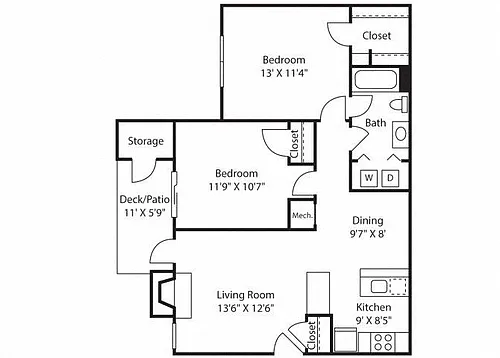 Floor plan B1R - 950 sq. ft.